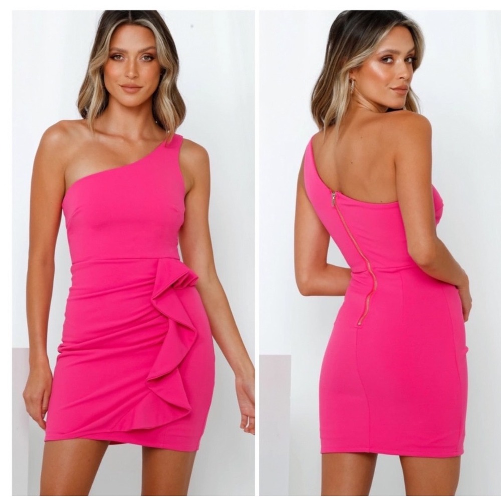 Hello Molly Backstage Pink One Shoulder Ruffle Mini Dress Bodycon 4